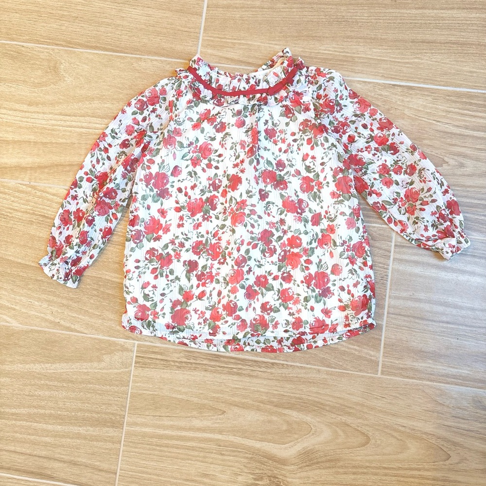 Janie and Jack Toddler Girl Holiday 2T Long Sleeve Floral Blouse Top Cottagecore
